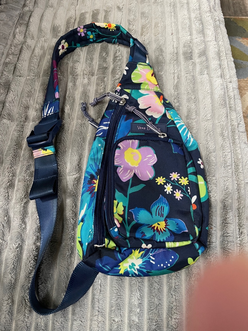 Vera Bradley Navy Floral Sling Bag with Aqua, Teal, Pink & Yellow Flowers